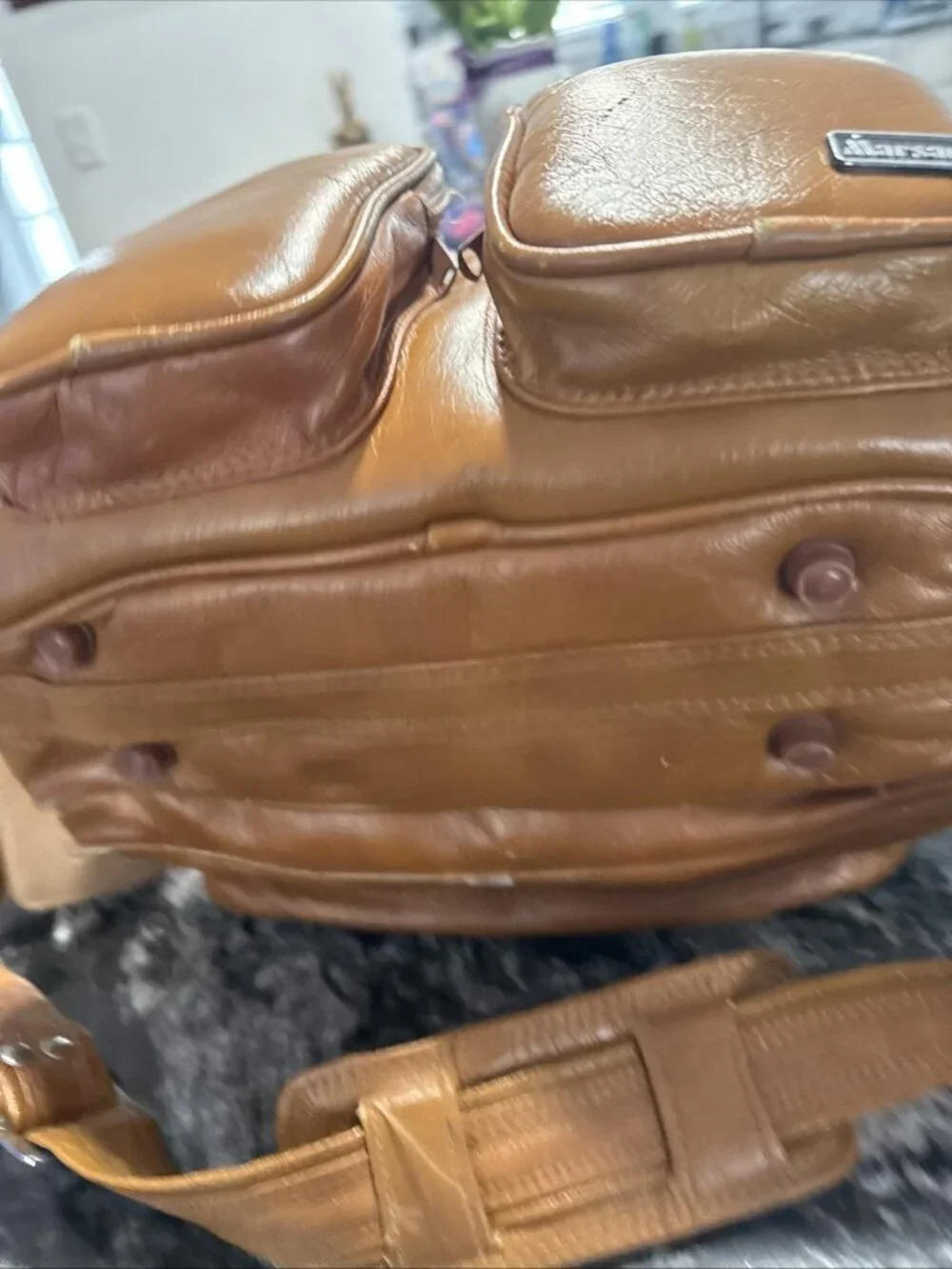 Vintage MARSAND Camel Faux Leather Vegan CAMERA Bag Padded Zippered Pockets